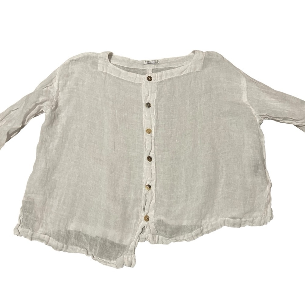 Banana Blue linen white asymmetrical top small Lagenlook oversized artsy boho - Picture 7 of 9